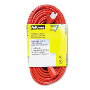 FELLOWES MFG. CO. Indoor/Outdoor Heavy-Duty 3-Prong Plug Extension Cord, 1-Outlet, 50ft, Orange