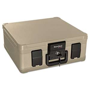 FIRE KING INTERNATIONAL Fire and Waterproof Chest, 0.27 ft3, 15-9/10w x 12-2/5d x 6-1/2h, Taupe