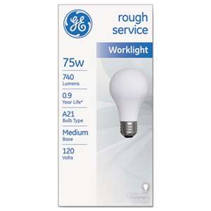 GE 18274 Rough Service Incandescent Worklight Bulb, A21, 75 W, 1230 lm