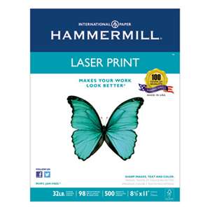 HAMMERMILL/HP EVERYDAY PAPERS Laser Print Office Paper, 98 Brightness, 32lb, 8-1/2 x 11, White, 500 Sheets/RM