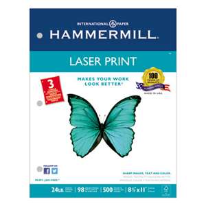 HAMMERMILL/HP EVERYDAY PAPERS Laser Print Office Paper, 3-Hole Punch, 98 Brightness, 24lb, Ltr, White, 500/Rm