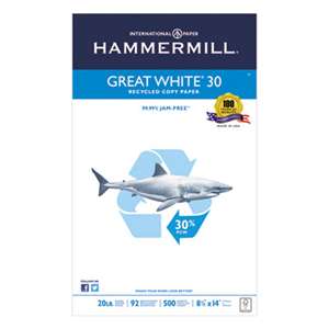 HAMMERMILL/HP EVERYDAY PAPERS Great White Recycled Copy Paper, 92 Brightness, 20lb, 8-1/2 x 14, 500 Shts/Ream