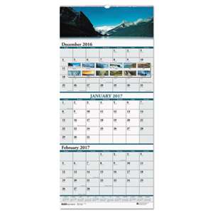 HOUSE OF DOOLITTLE Recycled Scenic Compact Three-Month Horizontal Wall Calendar, 8 x 17, 2016-2018