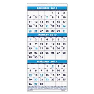 HOUSE OF DOOLITTLE Recycled Three-Month Format Wall Calendar, 12 1/4 x 26, 14-Month, 2016-2018