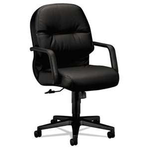 HON COMPANY 2090 Pillow-Soft Series Managerial Leather Mid-Back Swivel/Tilt Chair, Black