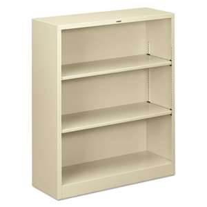 HON COMPANY Metal Bookcase, Three-Shelf, 34-1/2w x 12-5/8d x 41h, Putty