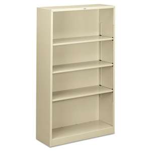 HON COMPANY Metal Bookcase, Four-Shelf, 34-1/2w x 12-5/8d x 59h, Putty