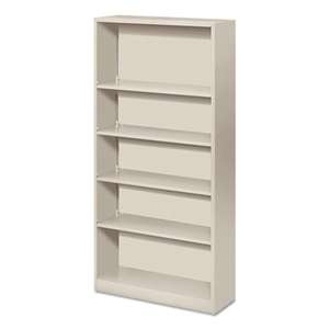 HON COMPANY Metal Bookcase, Five-Shelf, 34-1/2w x 12-5/8d x 71h, Light Gray