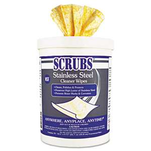 SCRUBS 91970 Stainless Steel Cleaner Towels, 9 3/4 x 10 1/2, 70 Wipes/Pack, 6 Packs/Carton