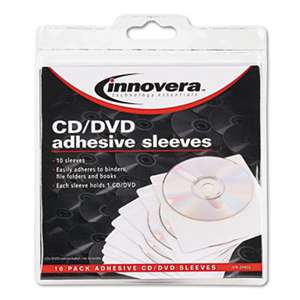 INNOVERA Self-Adhesive CD/DVD Sleeves, 10/Pack