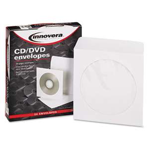 INNOVERA CD/DVD Envelopes, Clear Window, White, 50/Box