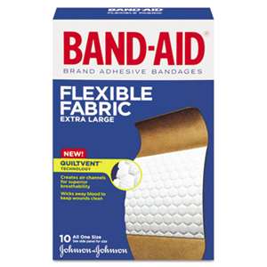 JOHNSON & JOHNSON Flexible Fabric Extra Large Adhesive Bandages, 1 1/4" x 4", 10/Box
