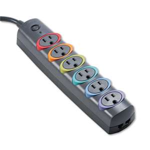 Kensington 62146 SmartSockets Color-Coded Strip Surge Protector, 6 Outlets, 6 ft Cord, 670 Joules