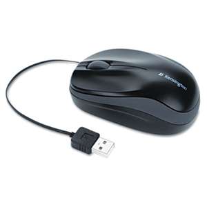 KENSINGTON Pro Fit Optical Mouse, Retractable Cord, Two-Button/Scroll, Black