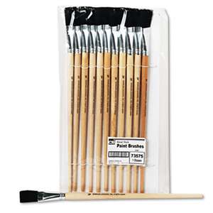 CHARLES LEONARD, INC Long Handle Easel Brush, Size 18, Natural Bristle, Flat, 12/Pack