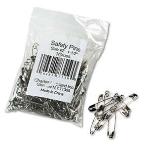 CHARLES LEONARD, INC Safety Pins, Nickel-Plated, Steel, 1 1/2" Length, 144/Pack