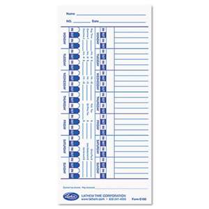 LATHEM TIME CORPORATION Time Card for Lathem Models 900E/1000E/1500E/5000E, White, 100/Pack