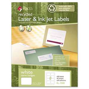 CHARTPAK/PICKETT Recycled Laser/Inkjet White Name Badge Labels, 3 3/8 x 2 1/3, White, 400/Box