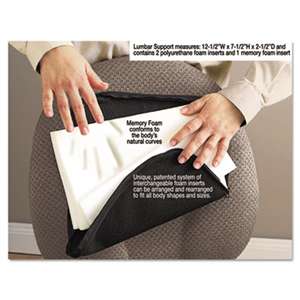 MASTER CASTER COMPANY Deluxe Lumbar Support Cushion w/Memory Foam, 12 1/2w x 2 1/2d x 7 1/2h, Black