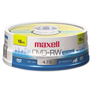 MAXELL CORP. OF AMERICA DVD-RW Discs, 4.7GB, 2x, Spindle, Gold, 15/Pack
