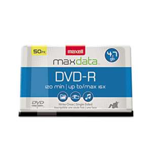 MAXELL CORP. OF AMERICA DVD-R Discs, 4.7GB, 16x, Spindle, Gold, 50/Pack