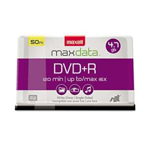 MAXELL CORP. OF AMERICA DVD+R Discs, 4.7GB, 16x, Spindle, Silver, 50/Pack