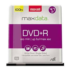 MAXELL CORP. OF AMERICA DVD+R Discs, 4.7GB, 16x, Spindle, Silver, 100/Pack