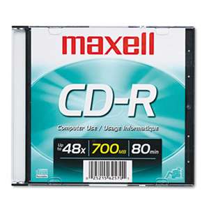MAXELL CORP. OF AMERICA CD-R Disc, 700MB/80min, 48x, w/Slim Jewel Case, Silver