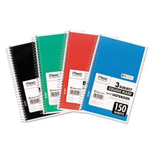 MEAD PRODUCTS Spiral Bound Notebook, Perforated, College Rule, 9.5 x 5.5, White, 150 Sheets