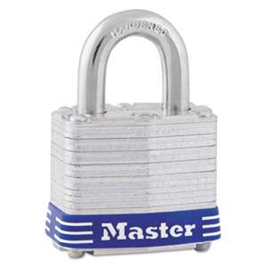 MASTER LOCK COMPANY Four-Pin Tumbler Laminated Steel Lock, 2" Wide, Silver/Blue, Two Keys