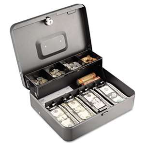 MMF INDUSTRIES Tiered Cash Box w/Bill Weights, Cam Key Lock, Charcoal