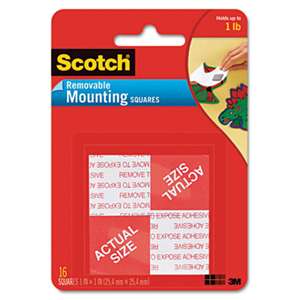 3M/COMMERCIAL TAPE DIV. Precut Foam Mounting 1" Squares, Double-Sided, Removable, 16/Pack