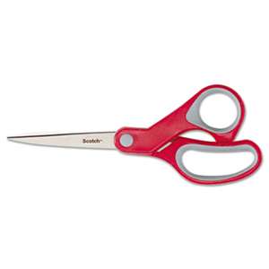 Scotch 1428 Multi-Purpose Scissors, Pointed, 8" Length, 3-3/8" Cut, Red/Gray