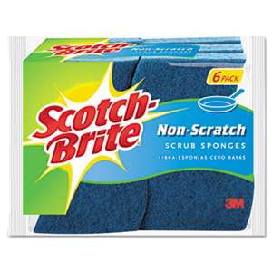 3M/COMMERCIAL TAPE DIV. Non-Scratch Multi-Purpose Scrub Sponge, 4 2/5 x 2 3/5, Blue, 6/Pack