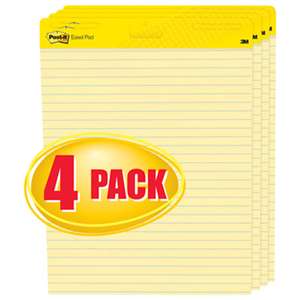 3M/COMMERCIAL TAPE DIV. Self Stick Easel Pads, Ruled, 25 x 30, Yellow, 4 30 Sheet Pads/Carton