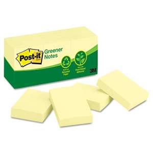 3M/COMMERCIAL TAPE DIV. Greener Note Pads, 1 1/2 x 2, Canary Yellow, 100-Sheet, 12/Pack