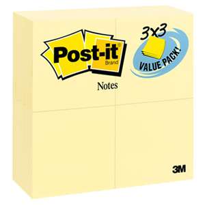 3M/COMMERCIAL TAPE DIV. Original Pads in Canary Yellow, 3 x 3, 90-Sheet, 24/Pack