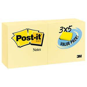 3M/COMMERCIAL TAPE DIV. Original Pads in Canary Yellow, 3 x 5, 90-Sheet, 24/Pack