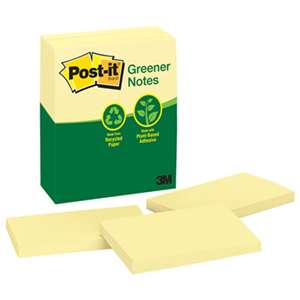3M/COMMERCIAL TAPE DIV. Greener Original Recycled Note Pads, 3 x 5, Canary Yellow, 100-Sheet, 12/Pack