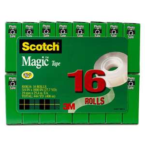 3M/COMMERCIAL TAPE DIV. Magic Tape Value Pack, 3/4" x 1000", 1" Core, Clear, 16/Pack