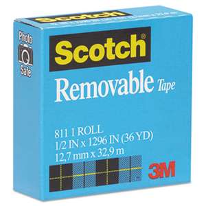 Scotch 811121296 Removable Tape, 1/2" x 1296", 1" Core