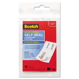 3M/COMMERCIAL TAPE DIV. Self-Sealing Laminating Pouches, 9 mil, 3 4/5 x 2 2/5, Business Card Size, 10/Pa