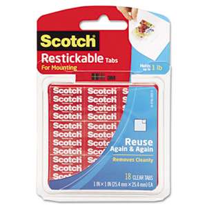 3M/COMMERCIAL TAPE DIV. Restickable Mounting Tabs, 1" x 1", 18/Pack