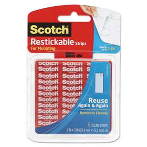 3M/COMMERCIAL TAPE DIV. Restickable Mounting Tabs, 1" x 3", Clear, 6/Pack