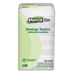 MARCAL MANUFACTURING, LLC 100% Recycled Beverage Napkins, 1-Ply, 9 3/4 x 9 1/2, White, 4000/Carton
