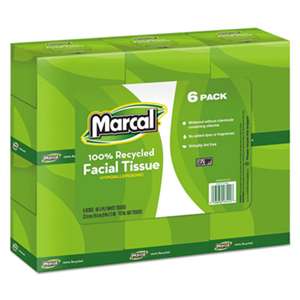 Marcal 4034CT 100% Recycled Convenience Pack Facial Tissue, White, 80/Box, 6 Boxes/Pack