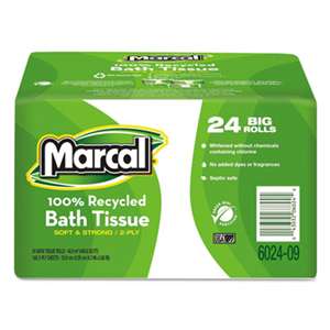 MARCAL MANUFACTURING, LLC 100% Recycled  Bundle Two-Ply Bath Tissue Roll, White, 168 Sheets, 24/Carton