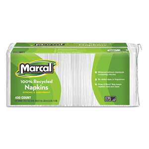 MARCAL MANUFACTURING, LLC 100% Recycled Luncheon Napkins, 12 1/2 x 11 2/5, White, 2400/Carton