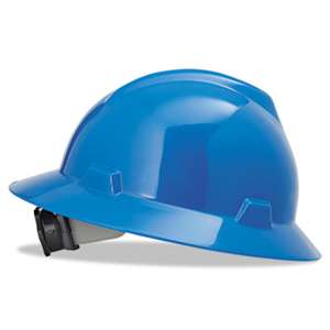 SAFETY WORKS V-Gard Full-Brim Hard Hats, Ratchet Suspension, Size 6 1/2 - 8, Blue