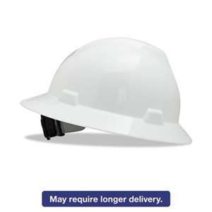 SAFETY WORKS V-Gard Full-Brim Hard Hats, Ratchet Suspension, Size 6 1/2 - 8, White